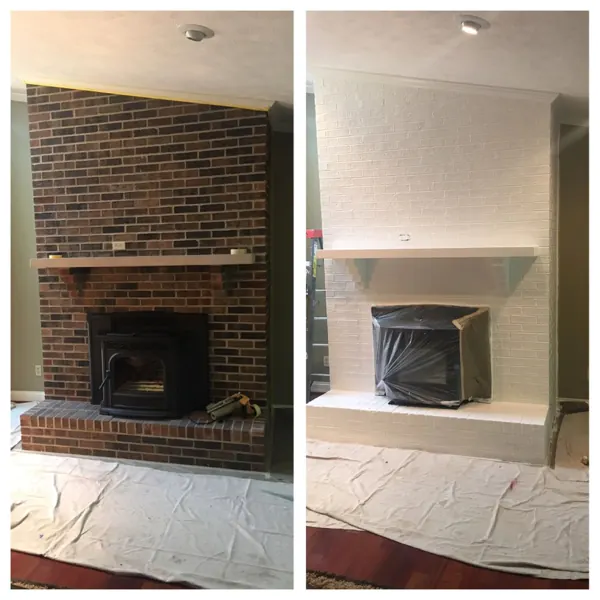 Painting Brick Fireplace  - Before and After